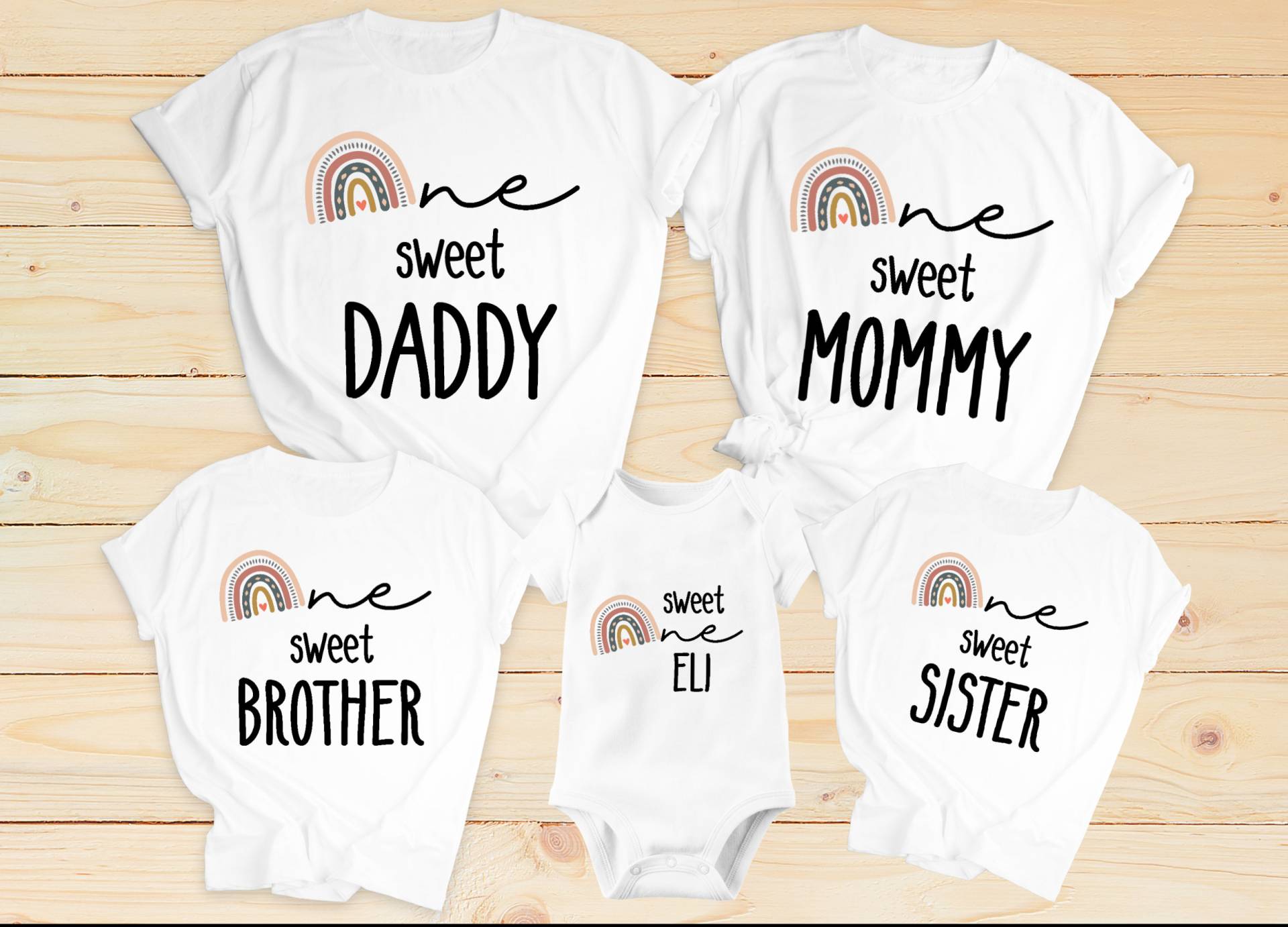 Boho Regenbogen Familie T-Shirts Für Ihre 1. Geburtstag Party, Bday Mädchen, Mama Papa Oma Opa Schwester Tante von CoolCatComp