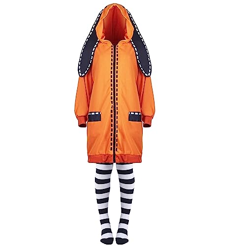 CoolChange Cosplay Hoodie von Runa Yomozuki mit Hasenohren | Kostüm Mantel für Kakegurui Fans | Inkl. Ringelstrümpfen | Größe: S von CoolChange