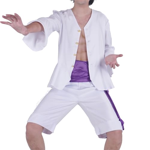 CoolChange Monkey D. Ruffy Gear 5 Kostüm | Nika Cosplay Verkleidung | Hemd, Hose und Schärpe | Weiß | Größe: M von CoolChange