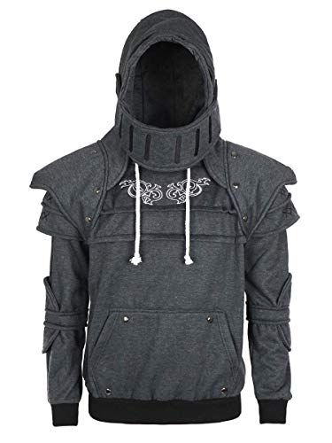 CoolChange Ritter Pullover im Rüstungs Design mit Ritterhelm Kapuze, Grau, Größe: S von CoolChange