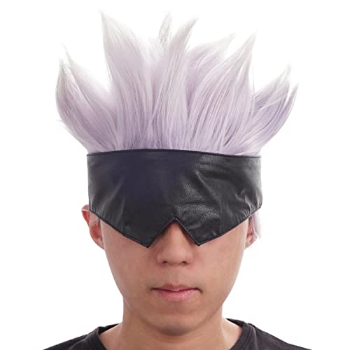 Cosplay Perücke von Satoru Gojo mit Augenbinde aus PU Leder für Jujutsu Kaisen Fans von CoolChange