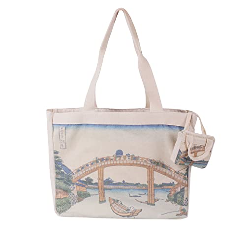 CoolChange Shopper Tasche mit japanischem Ukiyo-e Motiv | Katsushika Hokusai Tote Bag | 35x40cm | Baumwolle | Motiv: Unter der Mannen-Brücke in Fukagawa von CoolChange