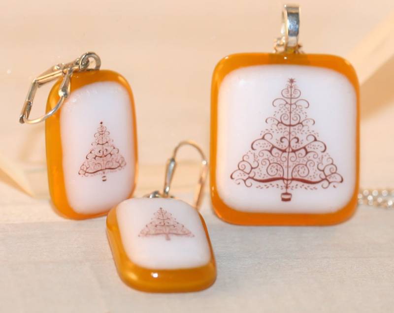 Halskette Und Ohrringe Im Set. Anhänger Aus Geschmolzenem Glas. Geschmolzene Glas Halskette. Geschmolzener Glasschmuck. Weihnachtsschmuck von CoolCreationsByCindy