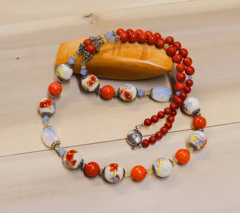 Rote Halskette Und Ohrring Set. Perlen Halskette. Statement Boho Ohrringe. Schmuck Einzigartiges Geschenk von CoolCreationsByCindy