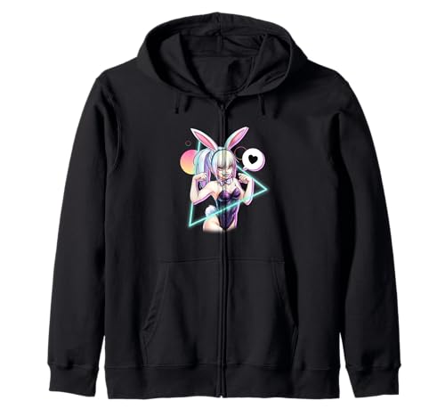 Bunny Anime Girl Flexing Muscles lustiges Japanisches Kapuzenjacke von CoolCritterCo