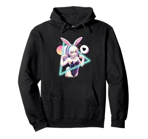 Bunny Anime Girl Flexing Muscles lustiges Japanisches Pullover Hoodie von CoolCritterCo