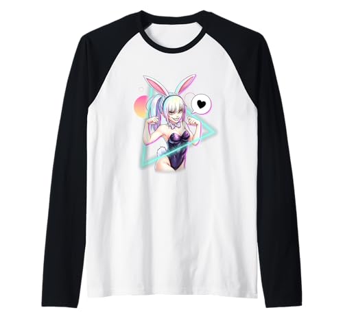 Bunny Anime Girl Flexing Muscles lustiges Japanisches Raglan von CoolCritterCo