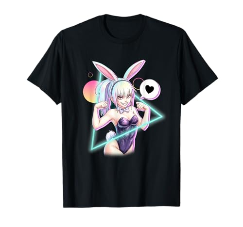 Bunny Anime Girl Flexing Muscles lustiges Japanisches T-Shirt von CoolCritterCo