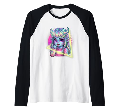 Retro Anime Girl mit fließenden Haaren Kawaii Manga Liebhaber Raglan von CoolCritterCo