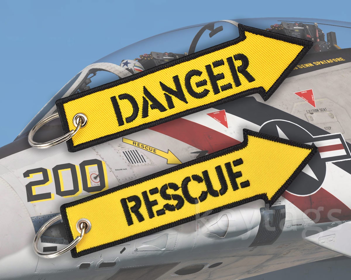 Schlüsselanhänger Danger & Rescue Warning Arrows Aircraft Military Navy Funny Humor Auto Motorrad Truck Suv von CoolKeyTags