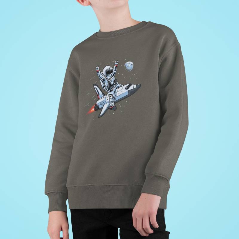 Astronaut Reitet Auf Spaceshuttle Kinder Pullover Sweatshirt Bio Baumwolle Hochwertig Langlebig - Mini Changer 2.0 St/St Sh von CoolKidsBeWild