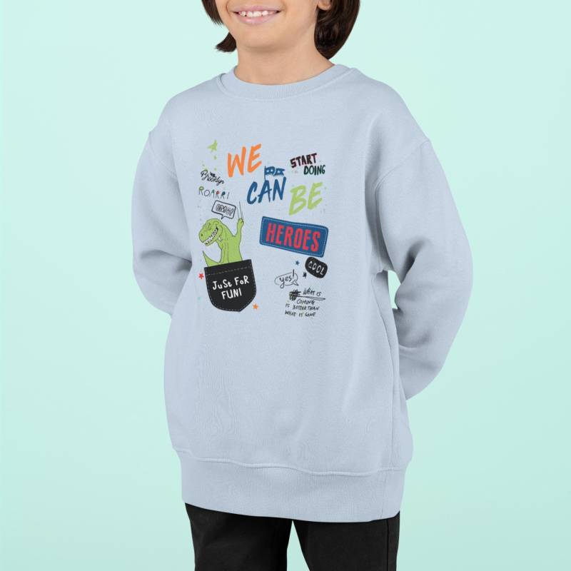Cartoon Dino We Can Be Heroes Kinder Pullover Sweatshirt Bio Baumwolle Hochwertig Langlebig - Mini Changer 2.0 St/St Sh von CoolKidsBeWild