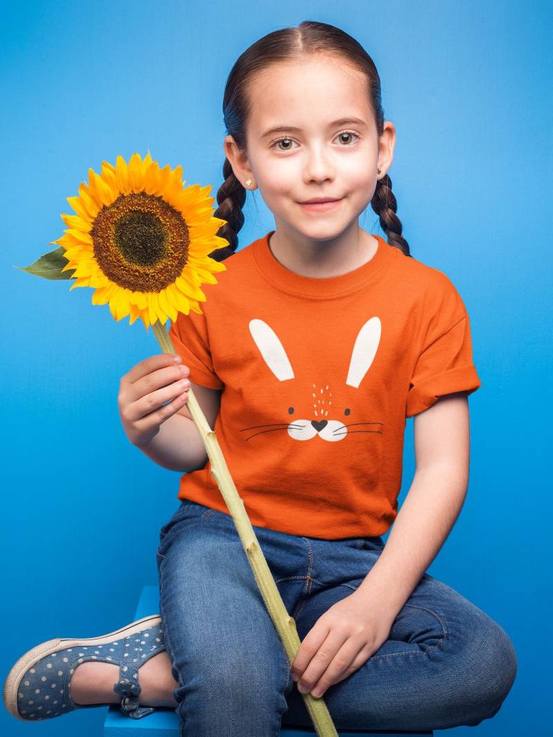 Cartoon Hasen Gesicht - Kinder T-Shirt Kurzarm-Shirt Bio Baumwolle Hochwertig Langlebig Mini Creator von CoolKidsBeWild