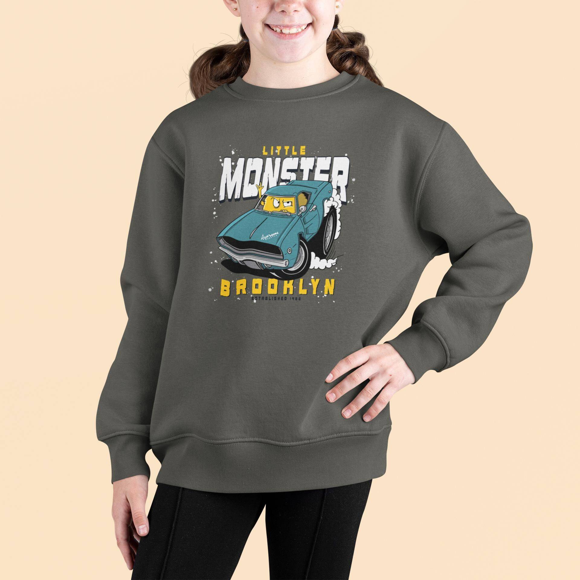 Cartoon Little Monster Monstercar - Kinder Pullover Sweatshirt Bio Baumwolle Hochwertig Langlebig Mini Changer 2.0 St/St Sh von CoolKidsBeWild