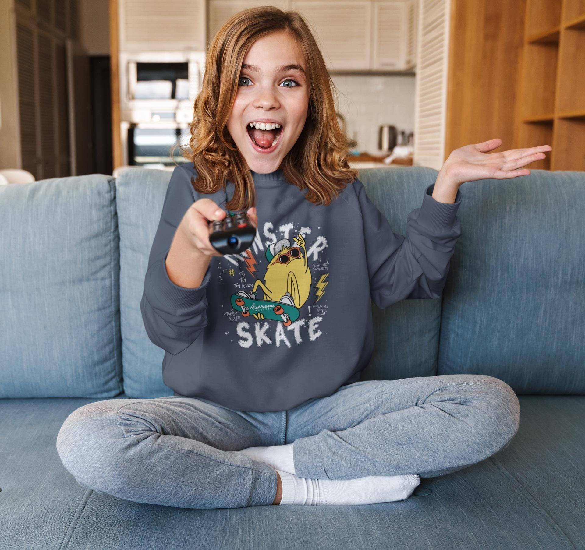 Cartoon Monster Skater Try Again Kinder Pullover Sweatshirt Bio Baumwolle Hochwertig Langlebig - Mini Changer 2.0 St/St Sh von CoolKidsBeWild