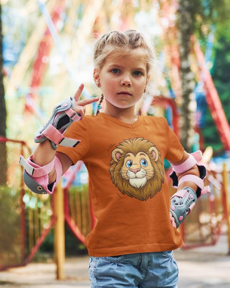 Cartoon Süßer Löwenkopf - Kinder T-Shirt Kurzarm-Shirt Bio Baumwolle Hochwertig Langlebig Kids von CoolKidsBeWild