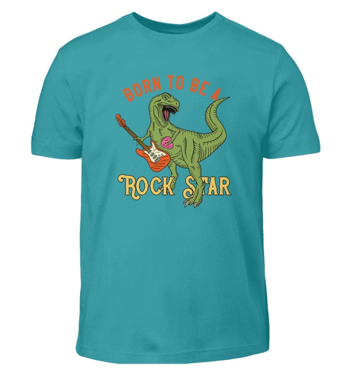 Dinosaurier Born To Be A Rock Star - Kinder T-Shirt Kurzarm-Shirt Bio Baumwolle Hochwertig Langlebig Kids Bc Sh von CoolKidsBeWild