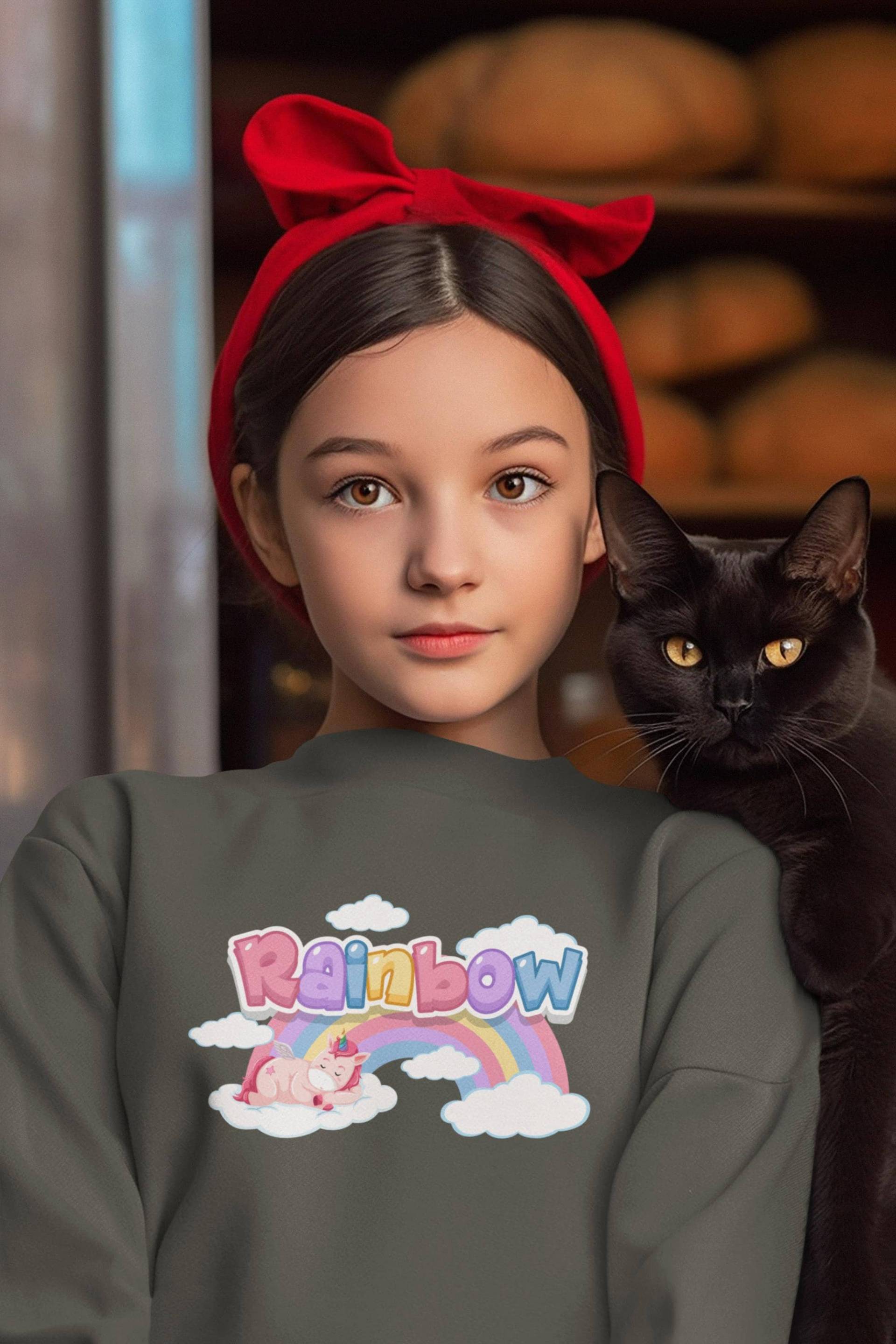 Einhorn Liegt Unter Rainbow Regenbogen Kinder Pullover Sweatshirt Bio Baumwolle Hochwertig Langlebig - Mini Changer 2.0 St/St Sh von CoolKidsBeWild