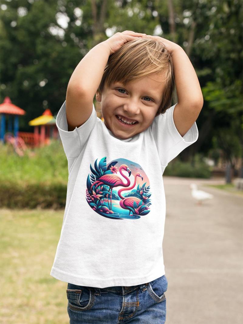 Flamingos - Kinder T-Shirt Kurzarm-Shirt Bio Baumwolle Hochwertig Langlebig Mini Creator 2.0 von CoolKidsBeWild