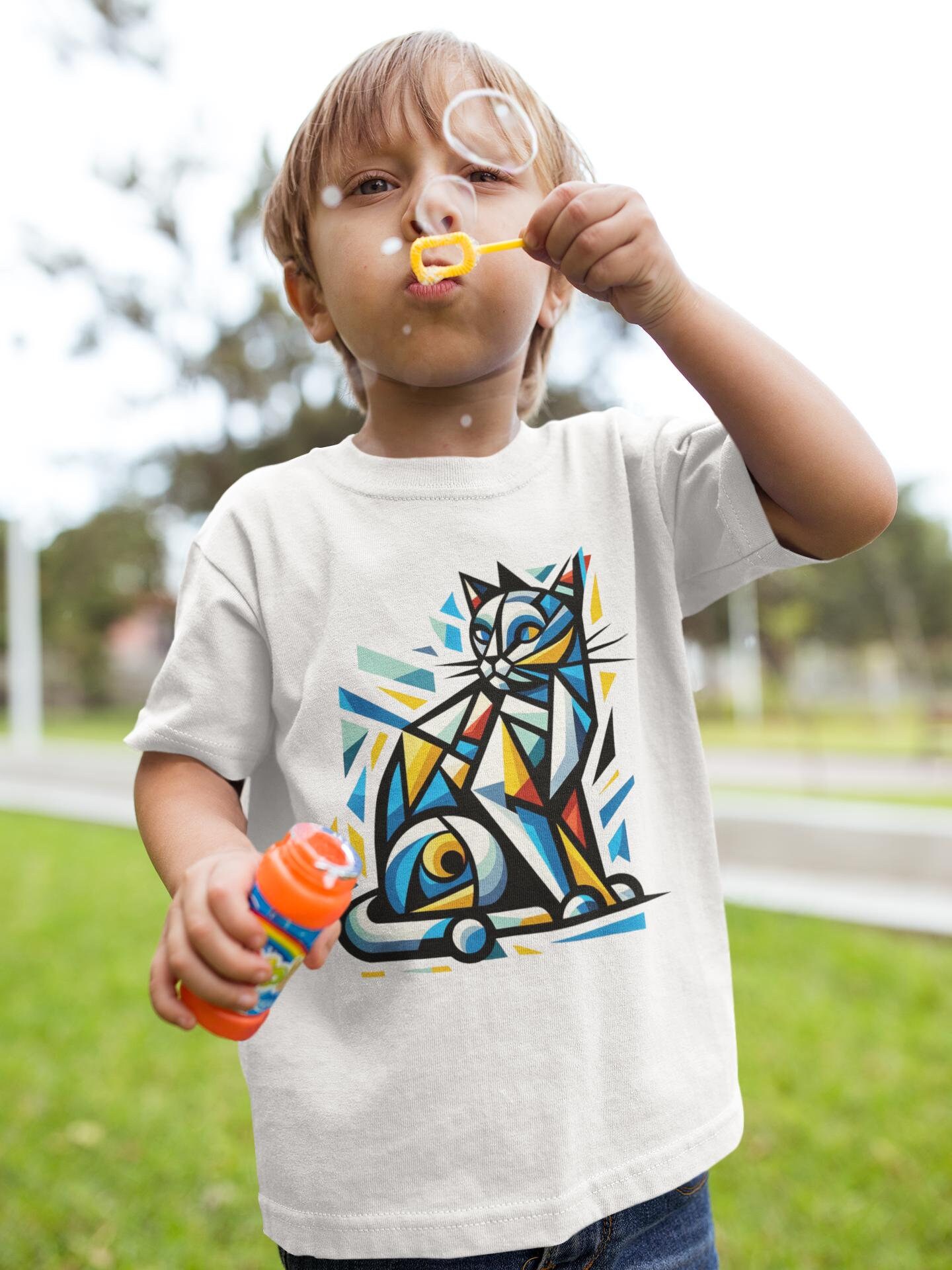 Katze Mosaik - Kinder T-Shirt Kurzarm-Shirt Bio Baumwolle Hochwertig Langlebig Mini Creator 2.0 von CoolKidsBeWild