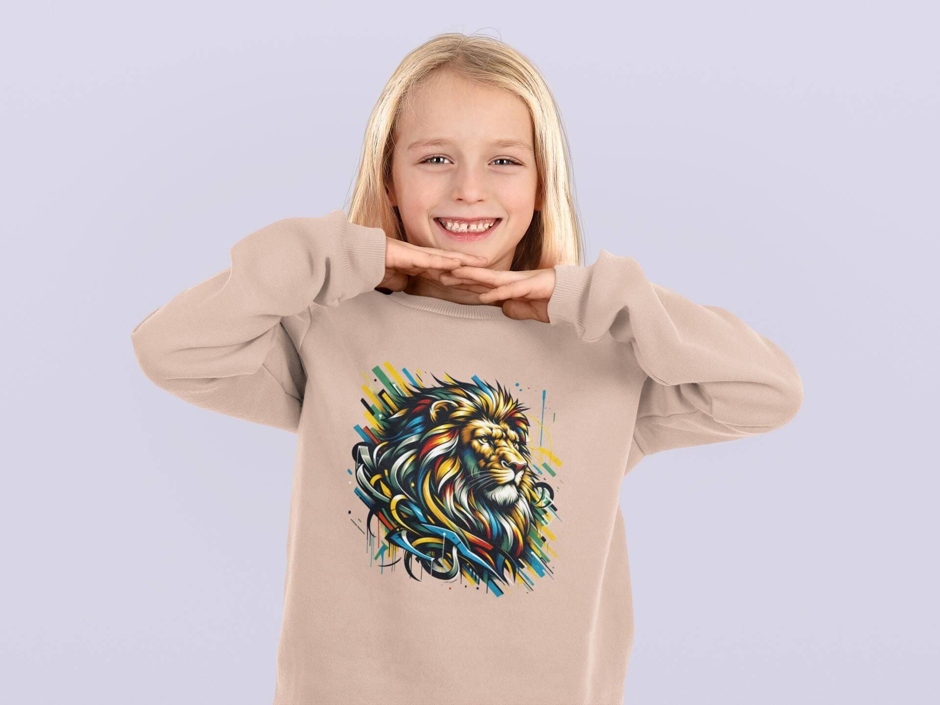 Löwe Art Style - Kinder Pullover Sweatshirt Bio Baumwolle Hochwertig Langlebig Mini Changer 2.0 St/St Sh von CoolKidsBeWild