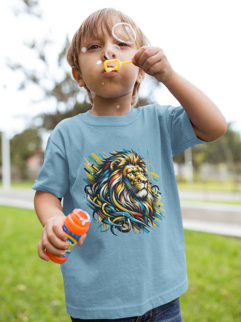 Löwe Art Style - Kinder T-Shirt Kurzarm-Shirt Bio Baumwolle Hochwertig Langlebig Mini Creator 2.0 von CoolKidsBeWild
