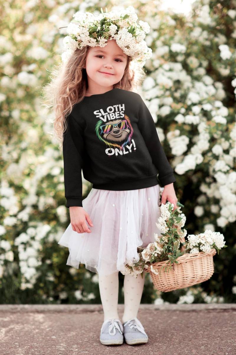 Sloth Vibes Only Cool Face Faultier - Unisex Kinder Pullover Sweatshirt Bio Baumwolle Hochwertig Mini Changer St/St Sh von CoolKidsBeWild