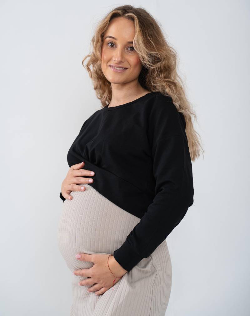 Cool Mama 2 in 1 Mutterschaft Und Pflege Stillen Sweatshirt Kurz Schwarz von CoolMamaPL