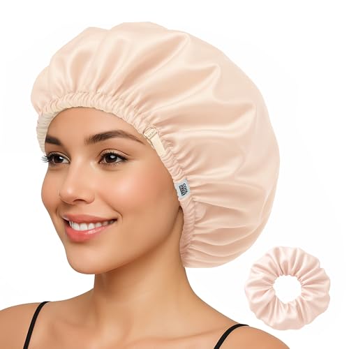 COOLMATE Seidenhaarhaube für Frauen zum Schlafen (Hellrosa + Beige) von CoolMate
