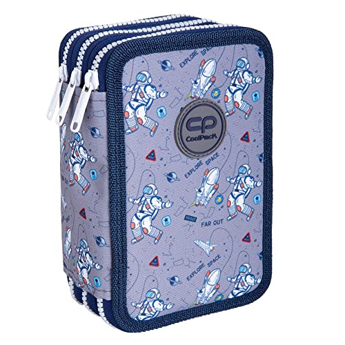 CoolPack XXL Federtasche, federmäppchen Junge, Federmappe Federmäppchen groß 44-teilig mit Aufnäher gefüllte Schüleretui 3-stöckig Motiv: Cosmic, E67541, Grau von CoolPack