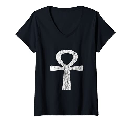Damen Ankh Kreuz Ägyptisches Symbol Antike Zeichen Ägypten T-Shirt mit V-Ausschnitt von Coole Ägyptische Symbolik Archäologie