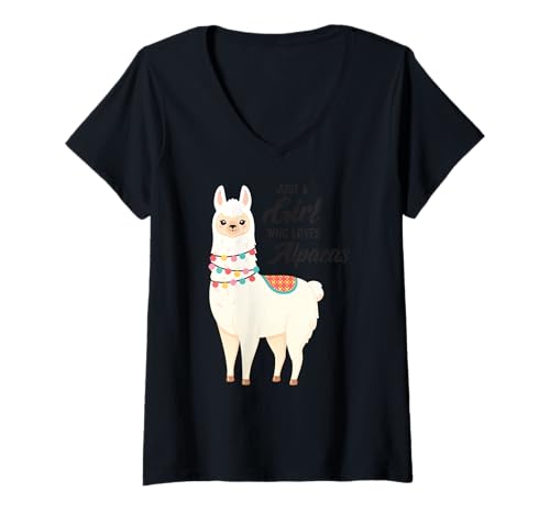 Damen Just A Girl Who Loves Alpacas - Valentinstag Alpaka Lama T-Shirt mit V-Ausschnitt von Coole Alpaka Lama Designs