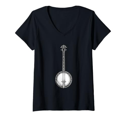 Damen Banjo Shirt Motiv für Banjospieler T-Shirt mit V-Ausschnitt von Coole Banjo Musikintrument Motive