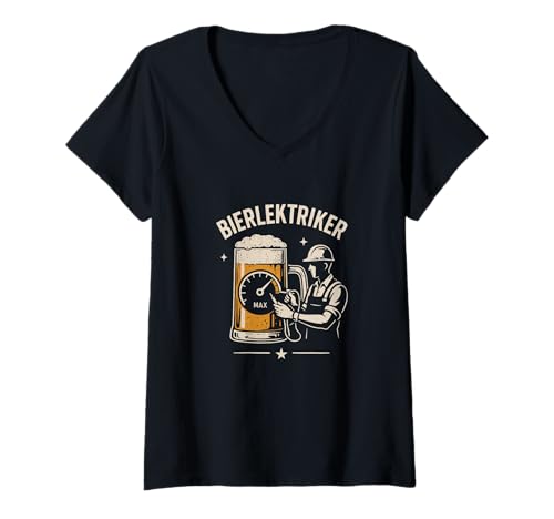 Damen Elektriker Bier Bierlektriker T-Shirt mit V-Ausschnitt von Coole Bierlektriker & Geschenke