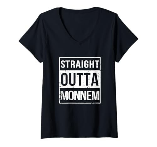 Damen Vintage Lustig Straight Outta Monnem Mannheim Mannem MA T-Shirt mit V-Ausschnitt Damen Vintage Lustig Straight Outta Monnem Mannheim Mannem MA T-Shirt mit V-Ausschnitt von Coole Designs für echte Mannheimer