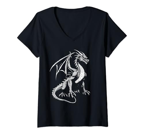 Damen Drache Drachen Geschenk Geschenke Weißer Drache T-Shirt mit V-Ausschnitt von Coole Drachen jakülö