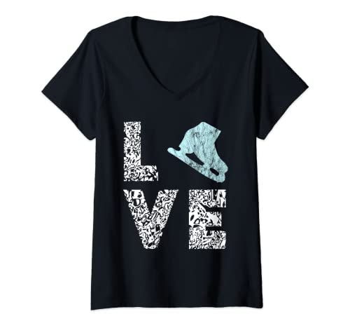 Damen Eiskunstlauf Love Schlittschuh Eiskunstläufer Eislaufen T-Shirt mit V-Ausschnitt von Coole Eiskunstlaufen Schlittschuhläufer