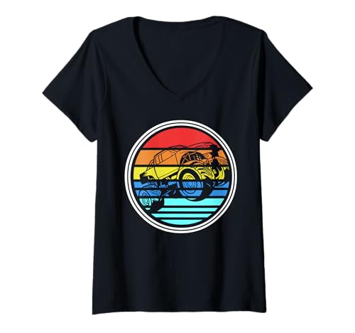 Damen Retro Monstertruck Stunt Sprung Abenteuer T-Shirt mit V-Ausschnitt Damen Retro Monstertruck Stunt Sprung Abenteuer T-Shirt mit V-Ausschnitt von Coole Fans Von Offroad Und Motorsport