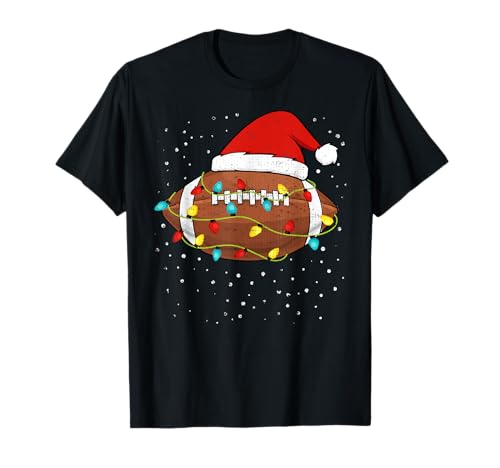 Coole Football Geschenke Weihnachten Football Weihnachts T-Shirt Schwarz Unisex Erwachsene Kind Winter Kurzarm Crew-Ausschnitt XS Klein US 16 21 inches 0 Pockets Lichterkette von Coole Football Geschenke Weihnachten