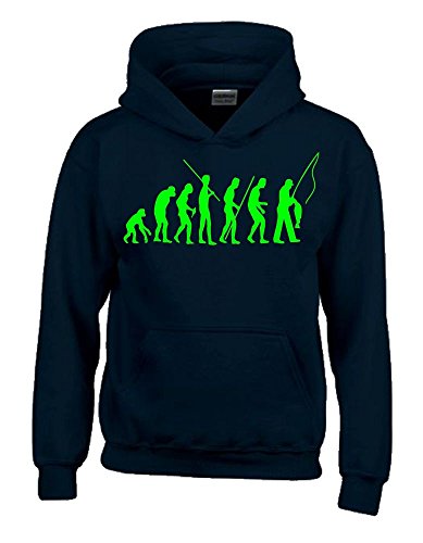 Coole-Fun-T-Shirts Angeln - FISCHEN Evolution Kinder Sweatshirt mit Kapuze Hoodie schwarz-Green, Gr.164cm von Coole-Fun-T-Shirts