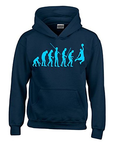 Coole-Fun-T-Shirts Basketball Evolution Kinder Sweatshirt mit Kapuze Hoodie Navy-Sky, Gr.140cm von Coole-Fun-T-Shirts