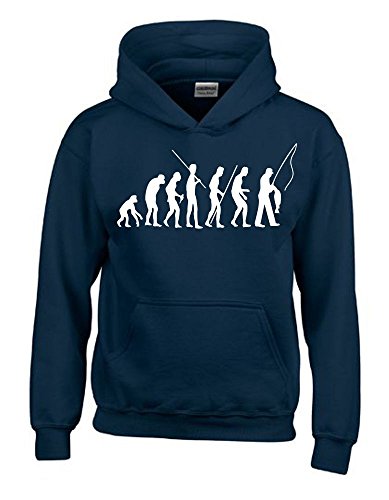Angeln - FISCHEN Evolution Kinder Sweatshirt mit Kapuze Hoodie Navy-Weiss, Gr.164cm von Coole-Fun-T-Shirts