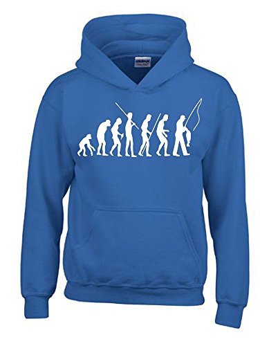 Coole-Fun-T-Shirts Angeln - FISCHEN Evolution Kinder Sweatshirt mit Kapuze Hoodie blau-Weiss, Gr.128cm von Coole-Fun-T-Shirts