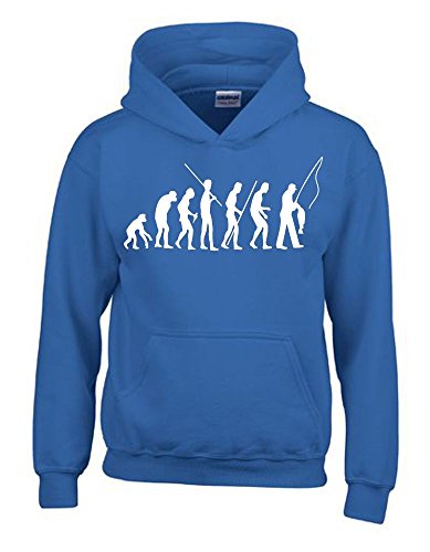 Coole-Fun-T-Shirts Angeln - FISCHEN Evolution Kinder Sweatshirt mit Kapuze Hoodie blau-Weiss, Gr.152cm von Coole-Fun-T-Shirts