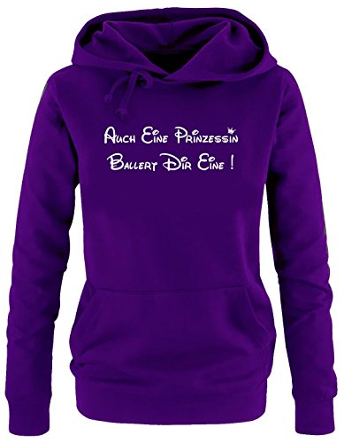 coole-fun-t-shirts Auch eine Prinzessin ballert Dir eine ! Damen - Mädchen Geburtstag Hoodie Sweatshirt mit Kapuze LILA-Weiss, Gr.M von coole-fun-t-shirts