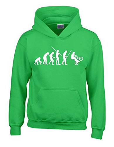 Coole-Fun-T-Shirts BMX Evolution Kinder Sweatshirt mit Kapuze Hoodie Green-Weiss, Gr.128cm von Coole-Fun-T-Shirts
