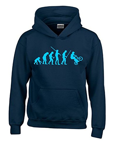 Coole-Fun-T-Shirts BMX Evolution Kinder Sweatshirt mit Kapuze Hoodie Navy-Sky, Gr.128cm von Coole-Fun-T-Shirts