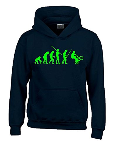 Coole-Fun-T-Shirts BMX Evolution Kinder Sweatshirt mit Kapuze Hoodie schwarz-Green, Gr.128cm von Coole-Fun-T-Shirts
