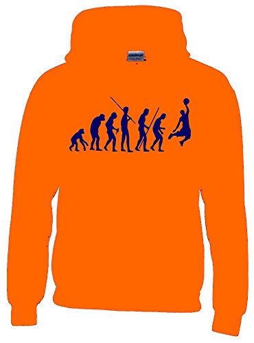 Coole-Fun-T-Shirts Basketball Evolution Kinder Sweatshirt mit Kapuze Hoodie orange-Navy, Gr.164cm von Coole-Fun-T-Shirts