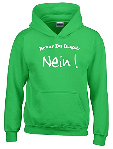 Coole-Fun-T-Shirts Bevor DU FRAGST - Nein ! Kinder Sweatshirt mit Kapuze Hoodie Green-Weiss, Gr.164cm von Coole-Fun-T-Shirts